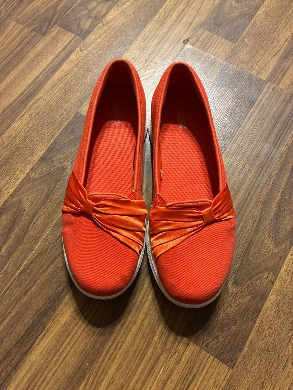 Skechers GOwalk Orange Canvas Slip-On Flats with Satin Bow Detail
